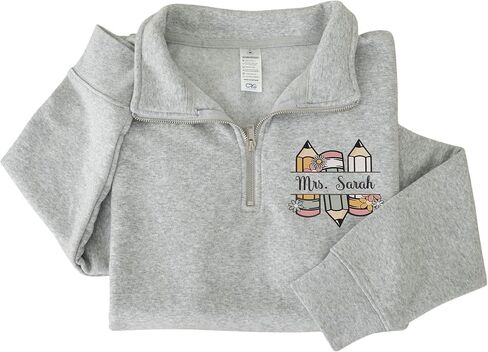 Personalized Teacher Quarter Zip Sweatshirt – Custom Name Embroidered Pullover, Back to School Gift for Educators in Kuwait