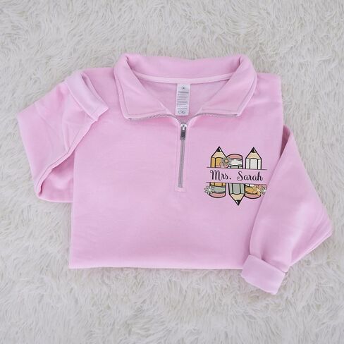 Personalized Teacher Quarter Zip Sweatshirt – Custom Name Embroidered Pullover, Back to School Gift for Educators in Kuwait