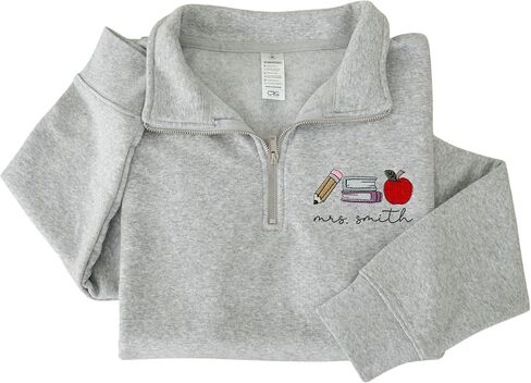 Personalized Teacher Quarter Zip Sweatshirt – Custom Name Embroidered Pullover, Back to School Gift for Educators in Kuwait