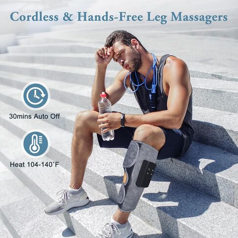 جهاز تدليك الساق بضغط الهواء للدورة الدموية وتخفيف الألم بالحرارة، جهاز تدليك للفخذ أو الساق يمكن ارتداؤه لاسلكيًا، 4 أوضاع و3 شدات للاسترخاء في صالة الألعاب الرياضية المنزلية والمكتب، هدية للرجال والنساء (زوج) in Kuwait
