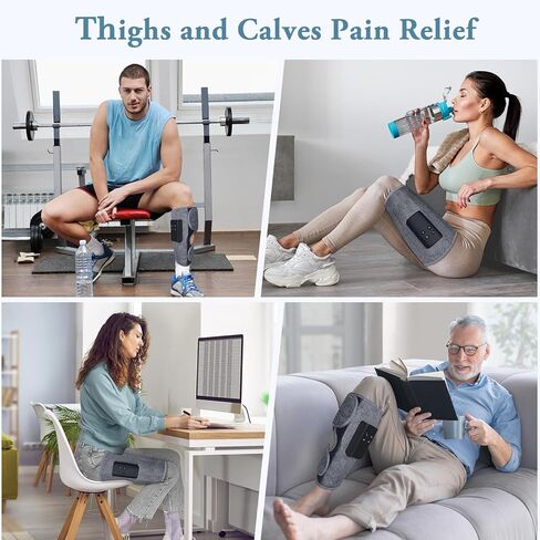 جهاز تدليك الساق بضغط الهواء للدورة الدموية وتخفيف الألم بالحرارة، جهاز تدليك للفخذ أو الساق يمكن ارتداؤه لاسلكيًا، 4 أوضاع و3 شدات للاسترخاء في صالة الألعاب الرياضية المنزلية والمكتب، هدية للرجال والنساء (زوج) in Kuwait