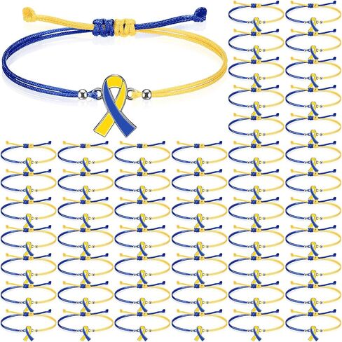 80pcs Down Syndrome Awareness Bracelet Adjustable Blue Yellow Ribbon Cord Fan Shaped Band Braided Bracelet Down Syndrome EDS Special Education Gift for Women Men Fighters in Saudi Arabia
