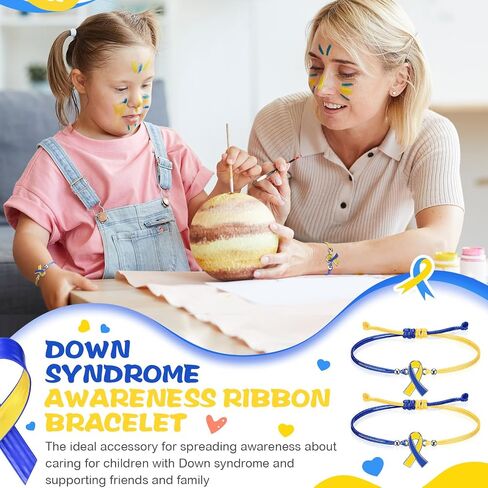 80pcs Down Syndrome Awareness Bracelet Adjustable Blue Yellow Ribbon Cord Fan Shaped Band Braided Bracelet Down Syndrome EDS Special Education Gift for Women Men Fighters in Saudi Arabia
