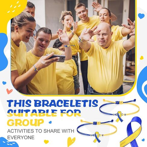 80pcs Down Syndrome Awareness Bracelet Adjustable Blue Yellow Ribbon Cord Fan Shaped Band Braided Bracelet Down Syndrome EDS Special Education Gift for Women Men Fighters in Saudi Arabia