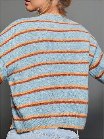Milumia Women's Striped Button Cardigan Sweater Knit Long Sleeve Going Out Crop Cardigans in Saudi Arabia