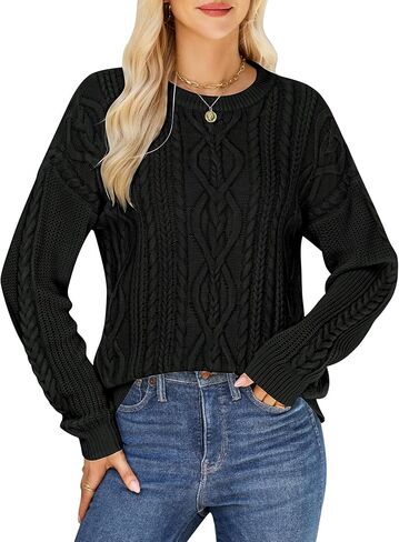 Women's Cable Knit Sweaters Oversized Crewneck Sweater Long Sleeve Chunky Pullover Top Loose Casual Fall Outfits in Kuwait