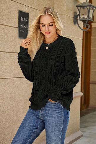 Women's Cable Knit Sweaters Oversized Crewneck Sweater Long Sleeve Chunky Pullover Top Loose Casual Fall Outfits in Kuwait