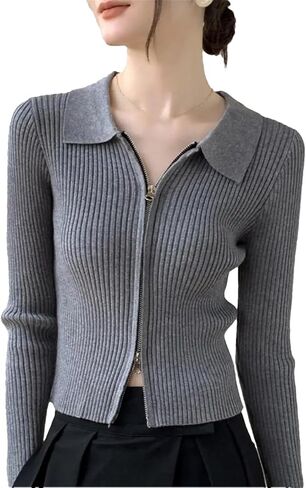 Women's Vintage Sweatshirt Jacket Zip Neck Knitted Cardigan Sweater in Saudi Arabia