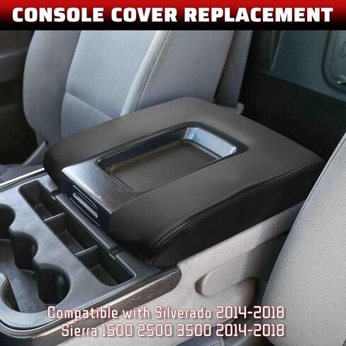 QianBao DIY Leather Center Console Cover Replacement for Chevrolet Silverado & GMC Sierra 1500 2500 3500 2014-2018, Original Fit Armrest Cover, Anti-Scratch Protection in Saudi Arabia