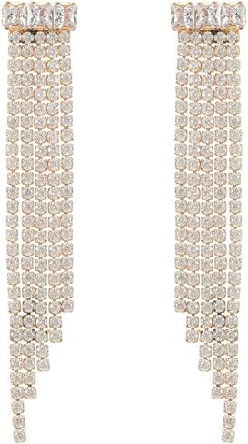 Long Rhinestone Drop Earrings for Women Wedding Tassel Dangle Drop Earrings Chandelier Dangling CZ Earrings for Women in Saudi Arabia