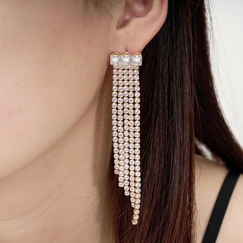 Long Rhinestone Drop Earrings for Women Wedding Tassel Dangle Drop Earrings Chandelier Dangling CZ Earrings for Women in Saudi Arabia