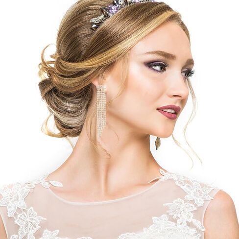 Long Rhinestone Drop Earrings for Women Wedding Tassel Dangle Drop Earrings Chandelier Dangling CZ Earrings for Women in Saudi Arabia