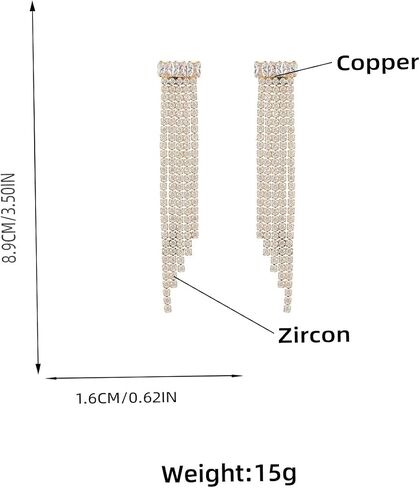Long Rhinestone Drop Earrings for Women Wedding Tassel Dangle Drop Earrings Chandelier Dangling CZ Earrings for Women in Saudi Arabia