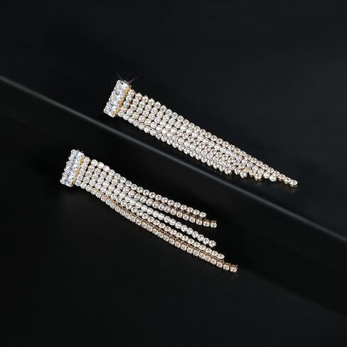 Long Rhinestone Drop Earrings for Women Wedding Tassel Dangle Drop Earrings Chandelier Dangling CZ Earrings for Women in Saudi Arabia