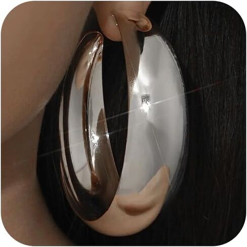 Chunky Large Gold Round Hoop Earring for Women, Thick Polished Silver Circle Dangling Huggie Earring Non Tarnish Punk Statement Exaggerated Jewelry Gift in Saudi Arabia