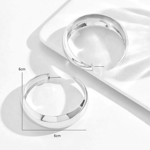 Chunky Large Gold Round Hoop Earring for Women, Thick Polished Silver Circle Dangling Huggie Earring Non Tarnish Punk Statement Exaggerated Jewelry Gift in Saudi Arabia