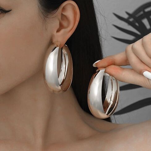 Chunky Large Gold Round Hoop Earring for Women, Thick Polished Silver Circle Dangling Huggie Earring Non Tarnish Punk Statement Exaggerated Jewelry Gift in Saudi Arabia