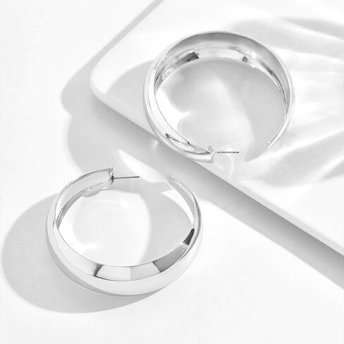 Chunky Large Gold Round Hoop Earring for Women, Thick Polished Silver Circle Dangling Huggie Earring Non Tarnish Punk Statement Exaggerated Jewelry Gift in Saudi Arabia