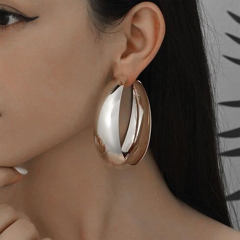 Chunky Large Gold Round Hoop Earring for Women, Thick Polished Silver Circle Dangling Huggie Earring Non Tarnish Punk Statement Exaggerated Jewelry Gift in Saudi Arabia