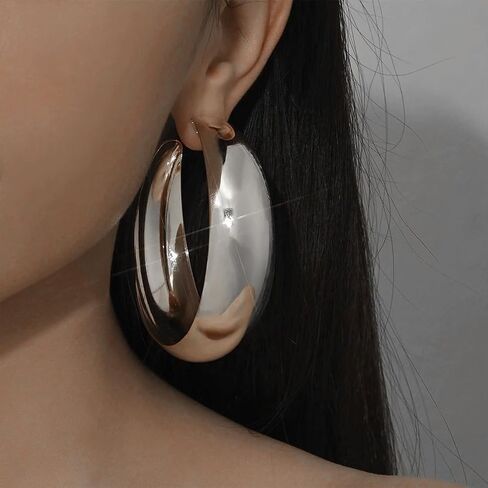 Chunky Large Gold Round Hoop Earring for Women, Thick Polished Silver Circle Dangling Huggie Earring Non Tarnish Punk Statement Exaggerated Jewelry Gift in Saudi Arabia