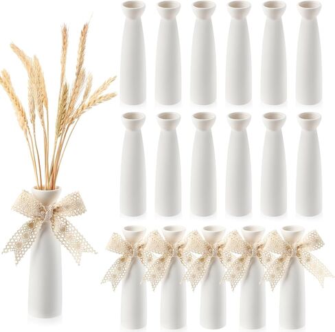 12 Pcs Ceramic White Vases for Home Decor with Cotton lace and Rope 7.09 inch Tall Vases for Centerpieces Modern Floral Vase Wedding Party Event Home Office Decoration in Saudi Arabia