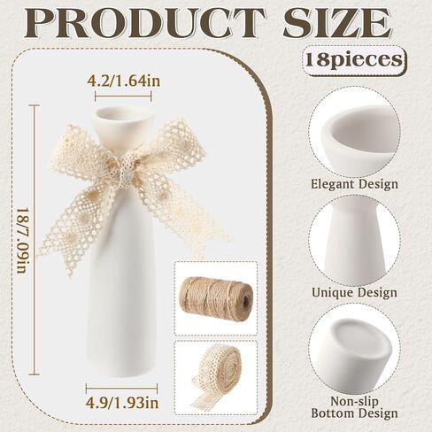 12 Pcs Ceramic White Vases for Home Decor with Cotton lace and Rope 7.09 inch Tall Vases for Centerpieces Modern Floral Vase Wedding Party Event Home Office Decoration in Saudi Arabia