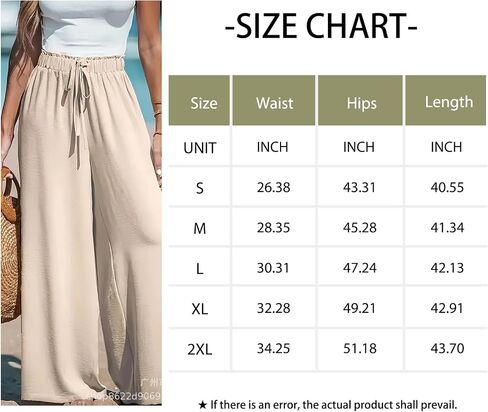 Women Flowy Pants Drawstring Waist Wide Leg Beach Loose Fit Casual Pants in Saudi Arabia