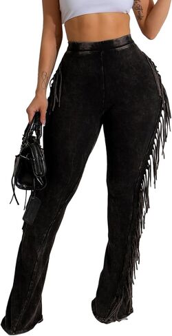 XZLUFNY Flare Leggings for Women High Waisted Bootcut Tassel Pants Fringe Trouser in Saudi Arabia