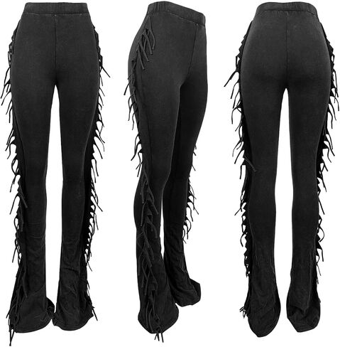 XZLUFNY Flare Leggings for Women High Waisted Bootcut Tassel Pants Fringe Trouser in Saudi Arabia