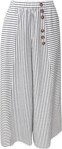 Women's Casual Wide Leg Pants High Waist Button Elastic Trousers with Pockets in Saudi Arabia