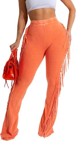 XZLUFNY Flare Leggings for Women High Waisted Bootcut Tassel Pants Fringe Trouser in Saudi Arabia