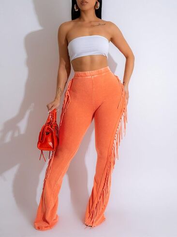 XZLUFNY Flare Leggings for Women High Waisted Bootcut Tassel Pants Fringe Trouser in Saudi Arabia