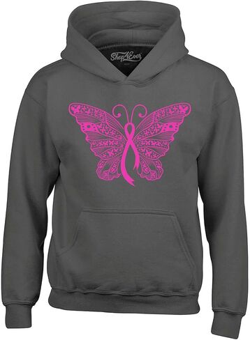 shop4ever Pink Ribbon Butterfly Breast Cancer Awareness Hoodie Sweatshirts in Saudi Arabia