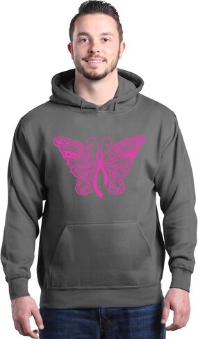 shop4ever Pink Ribbon Butterfly Breast Cancer Awareness Hoodie Sweatshirts in Saudi Arabia