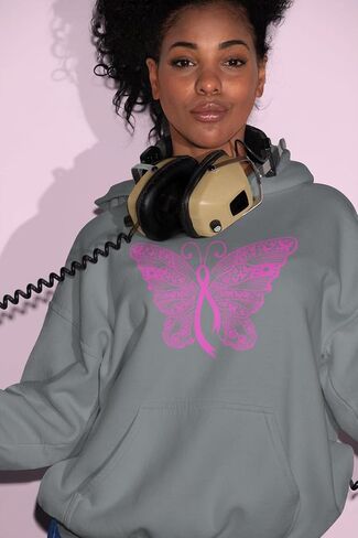 shop4ever Pink Ribbon Butterfly Breast Cancer Awareness Hoodie Sweatshirts in Saudi Arabia