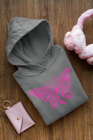 shop4ever Pink Ribbon Butterfly Breast Cancer Awareness Hoodie Sweatshirts in Saudi Arabia