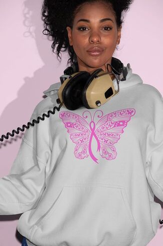 shop4ever Pink Ribbon Butterfly Breast Cancer Awareness Hoodie Sweatshirts in Saudi Arabia