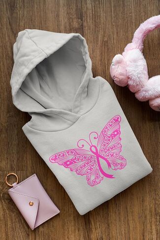 shop4ever Pink Ribbon Butterfly Breast Cancer Awareness Hoodie Sweatshirts in Saudi Arabia