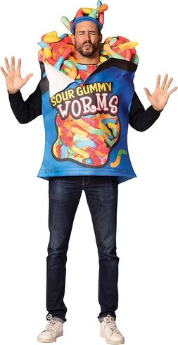 Rasta Imposta Sour Gummy Worms Costume Bitter Tart Sweet Candy Sugar Gumdrops Snacks Food Dress Up Cosplay Party Costumes, Adult One Size in Saudi Arabia