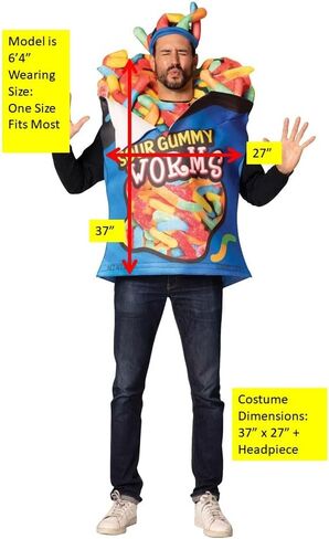 Rasta Imposta Sour Gummy Worms Costume Bitter Tart Sweet Candy Sugar Gumdrops Snacks Food Dress Up Cosplay Party Costumes, Adult One Size in Saudi Arabia
