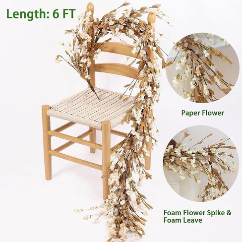 Mizii Fall Garland Artificial Flower Garlands 6 Feet Fake Wildflower Floral Garland Hanging Vines Flowers Decorations for Mantle Table Centerpieces Room Wall Fireplace Wedding Fall Decor (Beige) in Kuwait