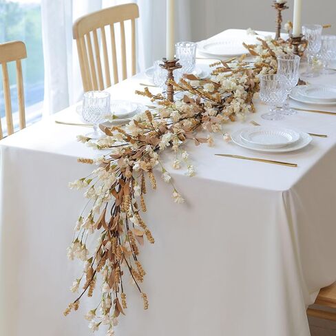 Mizii Fall Garland Artificial Flower Garlands 6 Feet Fake Wildflower Floral Garland Hanging Vines Flowers Decorations for Mantle Table Centerpieces Room Wall Fireplace Wedding Fall Decor (Beige) in Kuwait