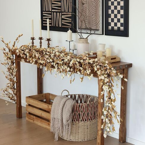 Mizii Fall Garland Artificial Flower Garlands 6 Feet Fake Wildflower Floral Garland Hanging Vines Flowers Decorations for Mantle Table Centerpieces Room Wall Fireplace Wedding Fall Decor (Beige) in Kuwait