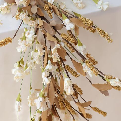 Mizii Fall Garland Artificial Flower Garlands 6 Feet Fake Wildflower Floral Garland Hanging Vines Flowers Decorations for Mantle Table Centerpieces Room Wall Fireplace Wedding Fall Decor (Beige) in Kuwait