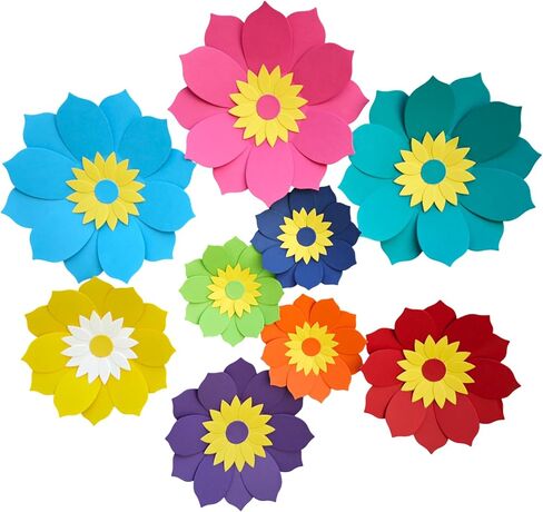 Paper Flower for Wall Set of 9 (Rose Pink/Yellow/Teal) in Kuwait