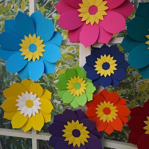 Paper Flower for Wall Set of 9 (Rose Pink/Yellow/Teal) in Kuwait