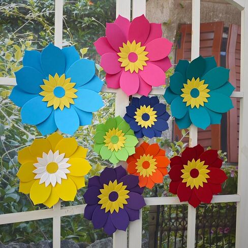 Paper Flower for Wall Set of 9 (Rose Pink/Yellow/Teal) in Kuwait