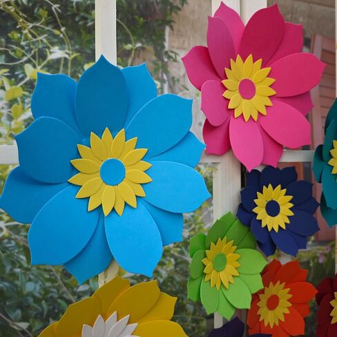 Paper Flower for Wall Set of 9 (Rose Pink/Yellow/Teal) in Kuwait