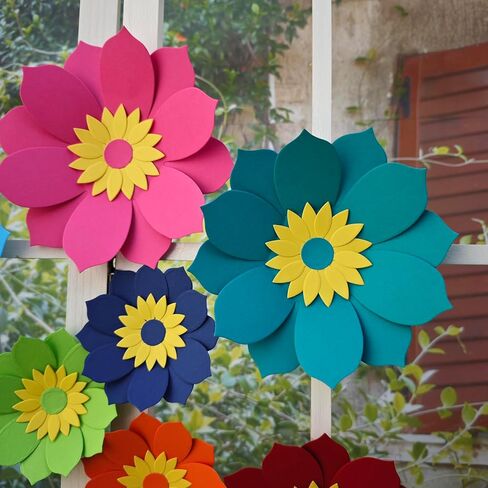 Paper Flower for Wall Set of 9 (Rose Pink/Yellow/Teal) in Kuwait