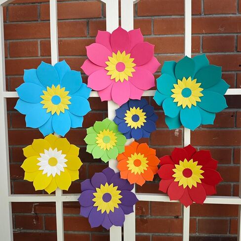 Paper Flower for Wall Set of 9 (Rose Pink/Yellow/Teal) in Kuwait